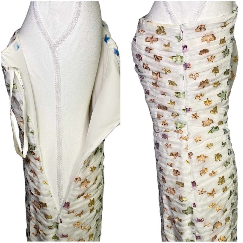 Shoshanna Midnight White Ruched One-Shoulder Metallic Star Y2K Party Mini Dress - Picture 13 of 15